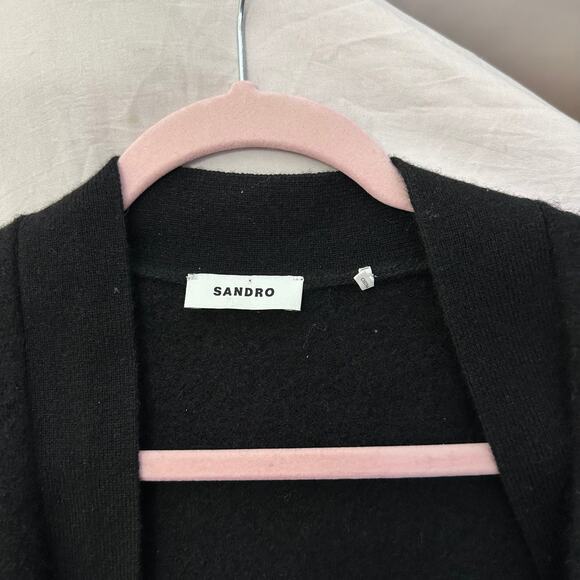 Sandro Yak Cardigan Black Size Medium V-Neck Knit - Picture 6 of 13